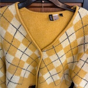 H&M Yellow Checkered Women's Cardigan